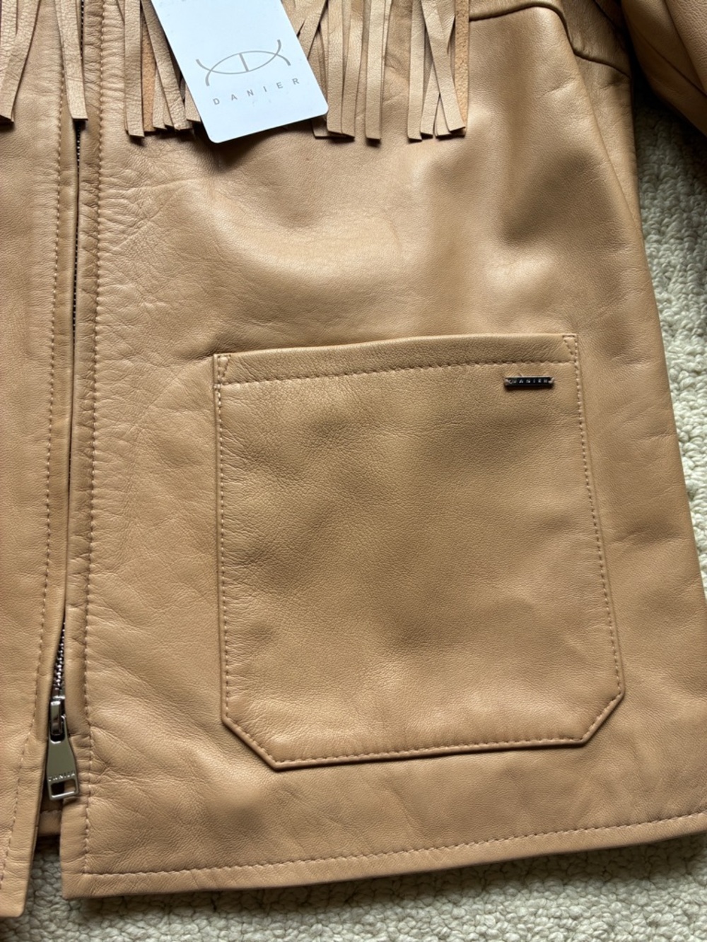 Danier NWT Women’s Ange Latte Brown Fringe Leather Jacket Size XS NEW - Picture 5 of 12